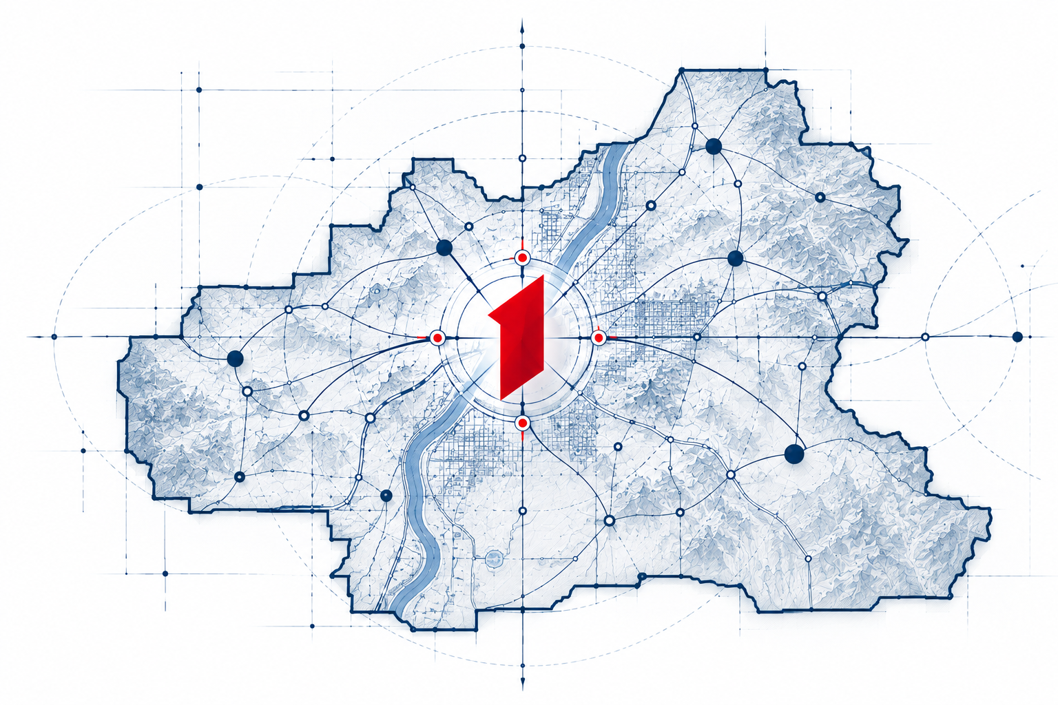 Blueprint-style Marion County network graphic