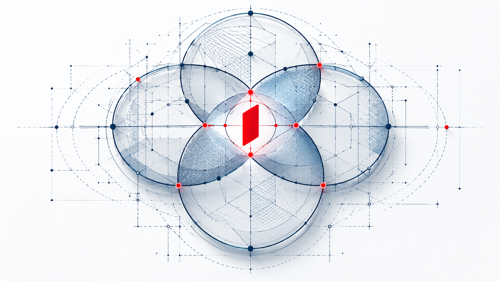 Blueprint illustration showing independent structures overlapping through shared infrastructure