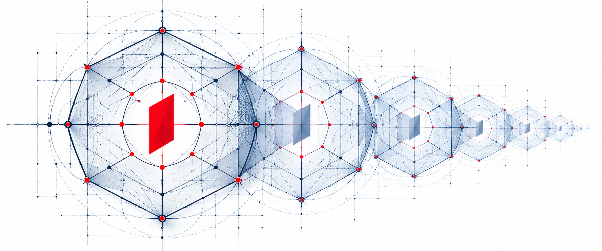 Technical blueprint illustrating an expanding and increasingly efficient network